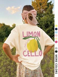 Women's Lemon & Letter Print Round Neck Tee, Trendy Casual Short Sleeve T-shirt for Daily Wear, Ladies All Seasons Outfit, Top, Womenswear, Crewneck