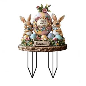 Easter Egg & Rabbit Design Garden Stake, 1 Count Waterproof & Durable Garden Decor, Outdoor Holiday Decor for Yard & Garden
