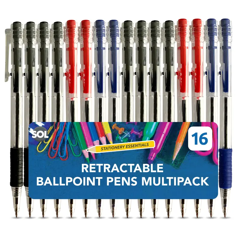 16-64 Blue Red Black Retractable Ballpoint Pens Biros 1.0mm Ink Smooth Grip Tip 1