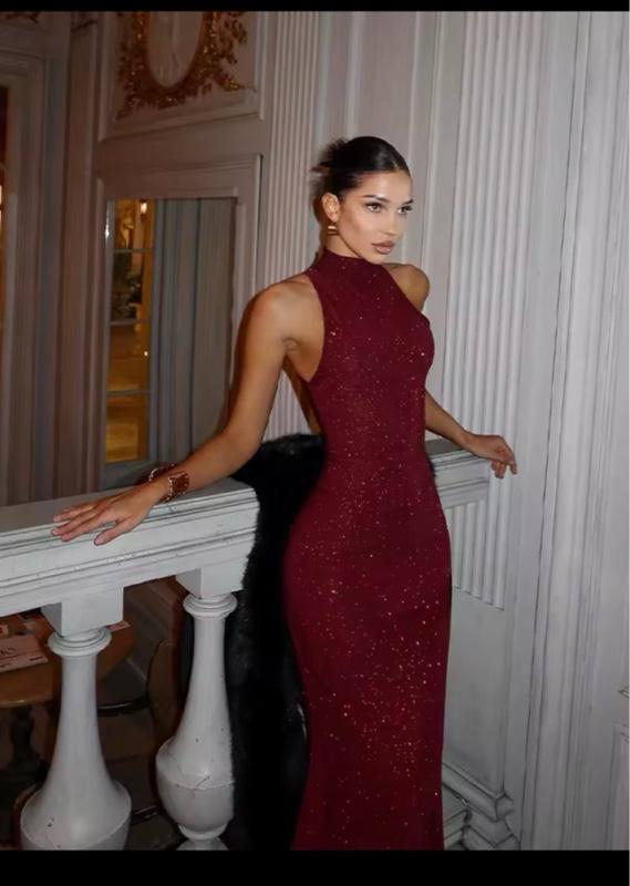 Product Introduction of Party Dresses For Women Fashion Sexy Solid Sleeveless Tank Sheath Hip Wrap Long Vestidos Robe Casual Womenswear Comfort Formal Comfortable Red Red Wine Fit Elegant 5
