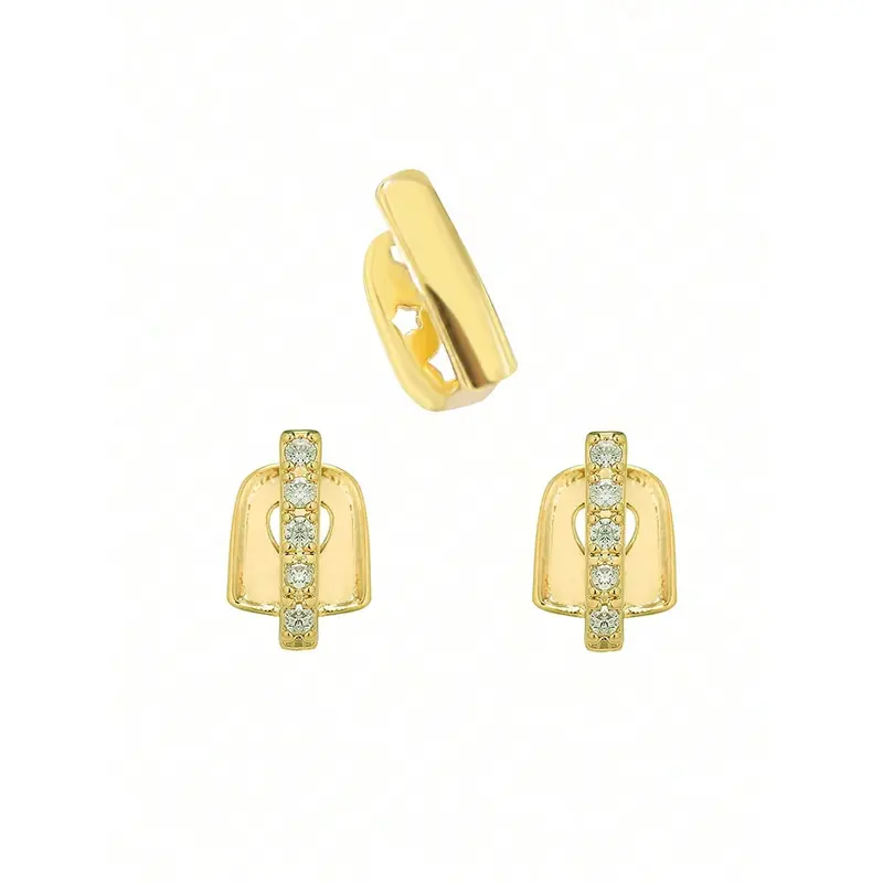 1 Set Single Row Icy Gold & Silver Cubic Zirconia Stud Grill, Adjustable Unisex Hiphop Nightclub Punk Style 5