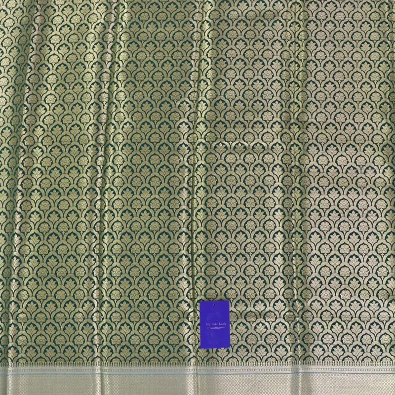 Brocade Cotton-Silk Saree Bottle Green Colour - [Code 420] 3