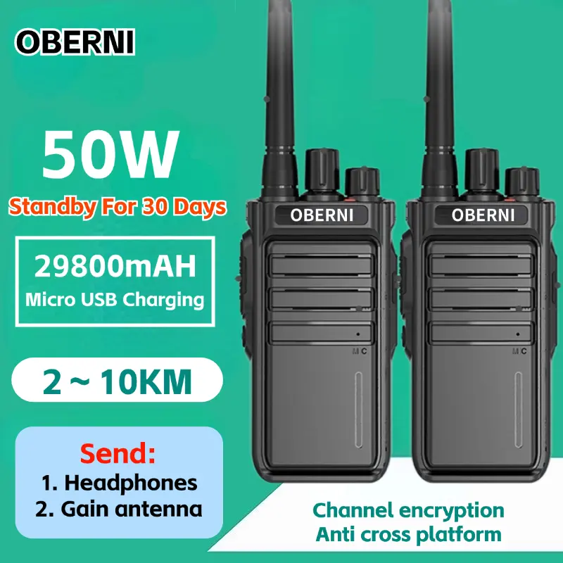Walkie Talkie UHF 50W 10KM 29800mAH 30Days Long Standby USB Charging[ Sending Headphones/Gain Antenna ] 0