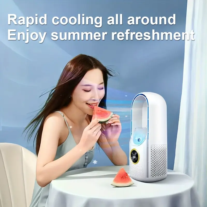 3-in-1 Portable USB Air Conditioner Fan with LED Night Light - Adjustable Cooling, Warm Air & Humidifier, Quick 3-Second Cooling, 6 Timers, Ideal for Home & Office Use, Compact Cube Design, Plastic Material, Touch Control, Exhaust Fan Feature, Indoor & Ou 3