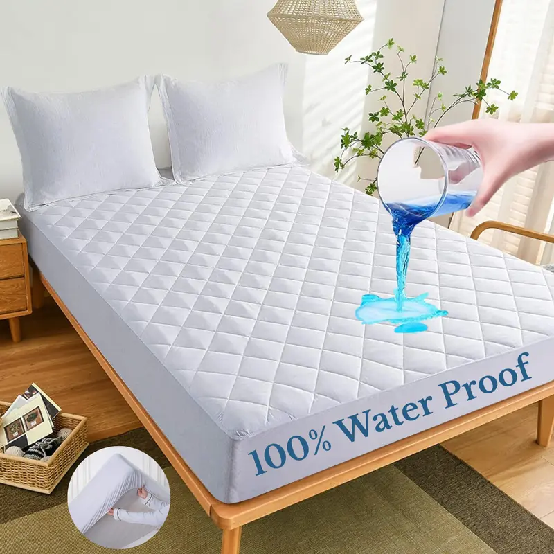 100% Waterproof Quilted Microfiber King Mattress Protectors - 30cm Extra Deep Non-Allergenic Non-Iron Fully 360 Degree Fitted Sheet Upper Soft Brushed Microfiber Wrinkle and Fade Resistance Bedding Cover 0