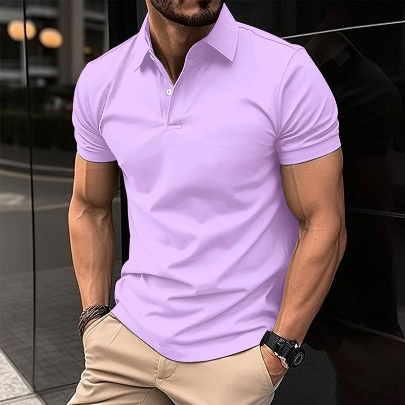 Product Introduction of JJ Summer Short Sleeve Polo Shirt Men Solid Color Button Lapel Button Top Cotton Fabric 15