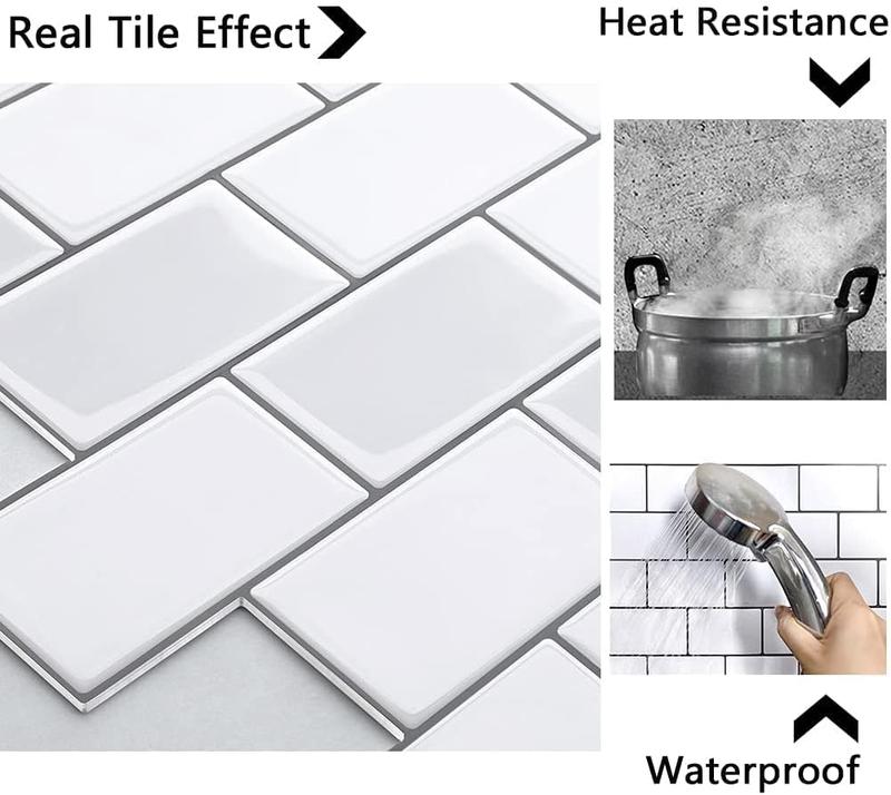 Self Adhesive 3D Tile Stickers for Kitchen Backsplash and Bathroom - Lightweight, Heat Shield, Humidity Resistant 3