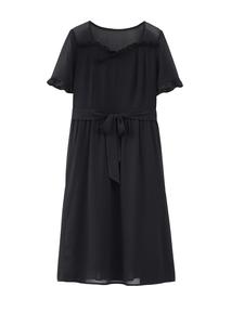 Midnight Enchantment Midi Dress｜Breathable Peplum Neckline + Adjustable Waist Tie for Instant Hourglass｜60KG+ Office-to-Date Sniper｜North America’s Slimming Obsession – Drop Everything & Grab It!