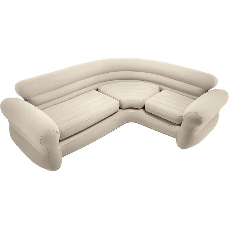 Inflatable Waterproof Flocked Top Surface Corner Living Room Air Mattress, Sectional Sofa Couch for Any Rec Room, Game Room, or Dorm Room 257 X 203 X 76 CM - Beige 5
