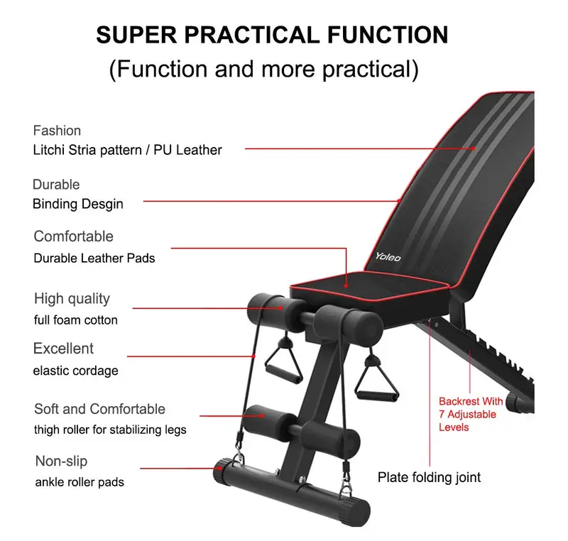 YOLEO Adjustable Weight Bench - Utility Weight Benches for Full Body Workout, Foldable Incline/Decline Bench Press for Home Gym 8