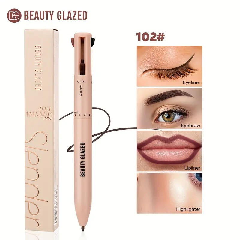 BEAUTY GLAZED 4-in-1 Multi-Function Makeup Pencil - Waterproof, Long-Lasting Highlighter, Eyebrow & Lip Liner in Nude Shades for All Skin Tones, Smooth Application, Natural Finish, Precision Highlighting | Nude Shade Cosmetics | Smooth Application Makeup 4
