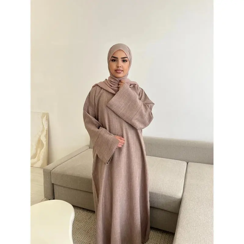 Cotton Linen Closed Abaya for Women Dubai 2024 Luxury Plain Muslim Hijab Dress Turkey Casual Abayas Ramadan Islam Kaftan Robe 3
