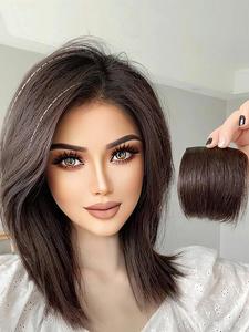 6inch Short Brown Straight Synthetic Hair Piece, Invisible Hair Pad Piece, Seamless Clip in Hair Piece, Hair Extension for Thinning Hair Women