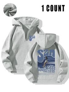 Women's Letter Print Drop Shoulder Hoodie, Fashion Casual Half Zip Hooded Sweatshirt for Daily Holiday Outdoor Wear, Yoga Hoodie, Women Clothing for Fall & Winter