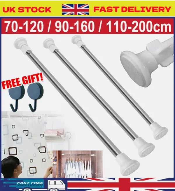 Heavy Duty Extendable Telescopic Shower Curtain Pole Rail Rod Bath Door Window