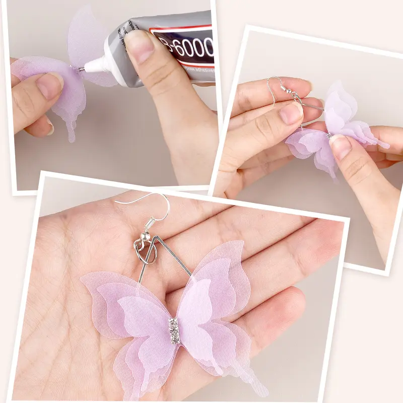 10/20PCS 3D Triple Layer Lace Butterfly Gauze With Diamond DIY Bride Hair Accessories Material Jewelry Earring Dress Accessories 4