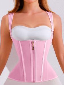 Women's Solid Color Adjustable Hook & Eye Closure Zipper Shapewear Top, Tummy Control Shaper Corset, Ladies Shapewear for All Seasons, Valentine's Day, Gift for Her