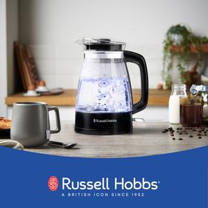 Russell Hobbs Kettle, Classic Glass Kettle, Black Design, 1.7 Litre Capacity, Artisan Inspired Design, Blue Internal Illumination, Rapid Boil Technology, Anti-Scale Filter