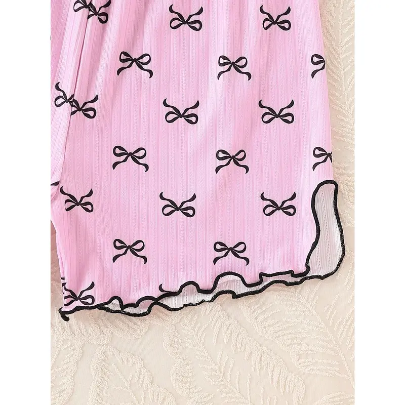Tween Girl 2pcs Set Cute Butterfly Print Short Sleeve Top And Shorts Pajama Set, Home Wear 2