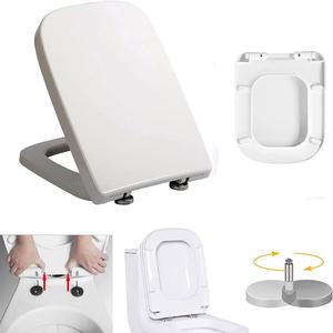 Soft Close Square Toilet Seat Quick Release Anti-Bacterial Adjustable Heavy Duty