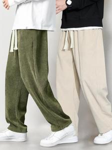 Men's Solid Color Corduroy Pants, Casual Comfy Straight Leg Trousers for Fall & Winter, Men's Bottoms for Daily Wear