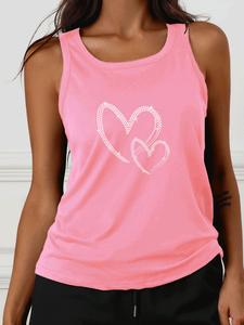 Women's Heart Print U Neck Tank Top, Regular Fit Casual Quick Drying Comfortable Breathable Sleeveless Top for Daily Wear, Ladies Sportswear for Spring & Fall for Indoor Outdoor Wear