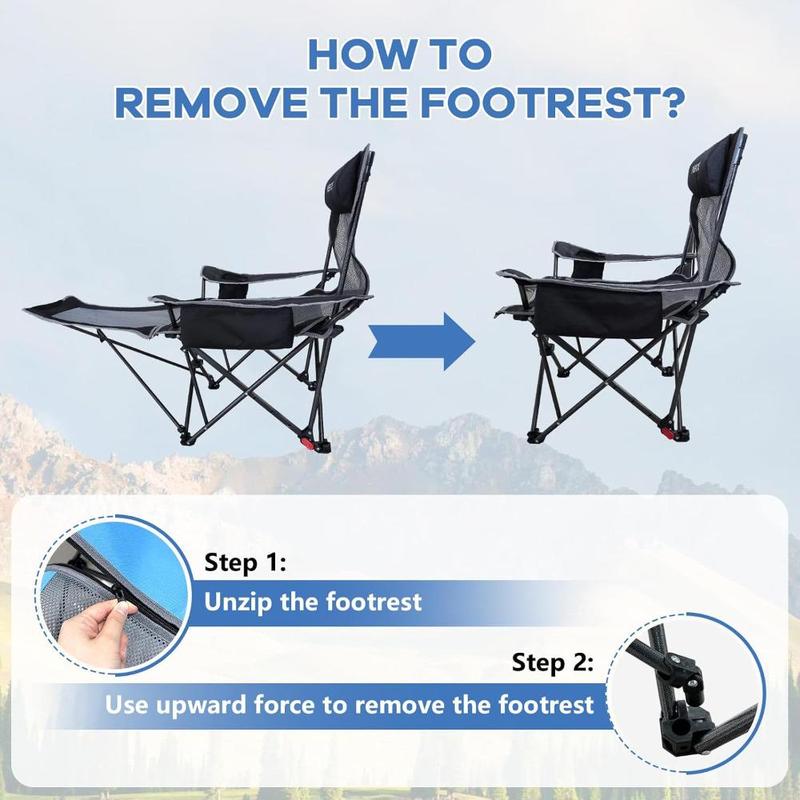 Set of 2 Reclining Camping Chair 4 Adjustments with Foot Rest Comfortable for Adults 120kg Folding Recliner Beach Chair 5