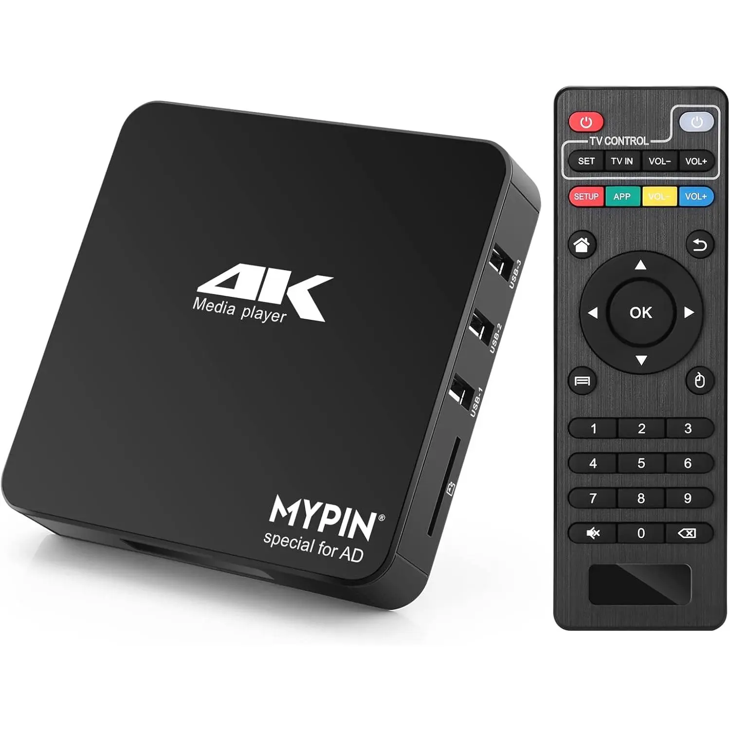 4K Media Player, MYPIN HDMI MP4 Media Player Support 14TB HDD/ 512G USB Drive/SD Card with HDMI/AV Out for HDTV/PPT MKV AVI MP4 H.265-Support Advertising Subtitles/Timing, Networkable