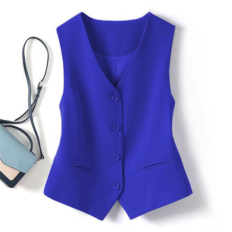 Product Introduction of Elegant Sleeveless Blazer Vest for Women - V-Neck, Button Front, Lightweight & Versatile, Perfect for Casual or Formal Occasions, White Polyester Vest with Faux Pockets Womenswear Clothes 26