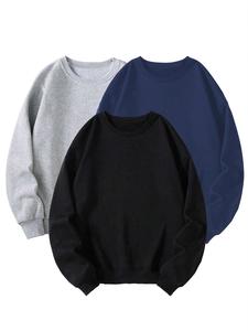 Men's Solid Round Neck Sweatshirt, Casual Loose Long Sleeve Crew Neck Pullover for Fall & Winter, Men's Clothes for Daily Wear