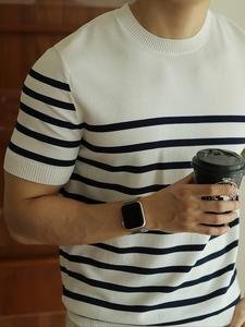 Men's Striped Print Short Sleeve Tee, Regular Fit Casual Comfy Round Neck T-shirt for Summer, Fashion Men's Top for Daily Wear