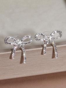 Rhinestone Decorated Bow Design Earrings, Cute Earrings for Women & Girls, Fashion Jewelry for Party, Daily Clothing Decor, Trendy All-match & Exquisite Jewelry for Birthday Gift