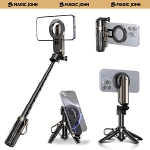 MAGIC JOHN 4-in-1 Multifunctional Magnetic Selfie Stick – 360° Rotation, Compact & Stylish, With wireless Bluetooth control, Magnetic Phone Holder for Selfies/Video Recording/Vlogging, Compatible with Most Phone Modes