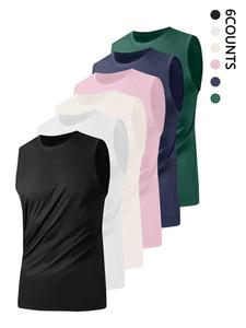 Men's Solid Color Sleeveless Tank Top, Casual Breathable Round Neck Top for Summer, Fashion Men's Clothes for Gym Workout Running, Menswear