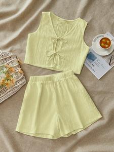 Two-piece Set Women's Solid Color Tank Top & Shorts Set, Basic Casual Minimalist Sleeveless Top & Shorts, Ladies Summer Clothes, Womenswear, Pajama Set, Homewear