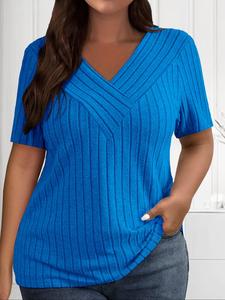 【Plus Size】Solid Cross V Neck Tee, Casual Short Sleeve T-shirt for Summer, Women's Clothing for Daily Wear