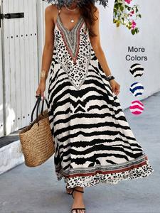 Women's All Over Print Halter Neck Dress, Boho Fashion Casual Sleeveless A Line Dress for Beach Holiday Vacation, Ladies Summer Clothes, Womenswear