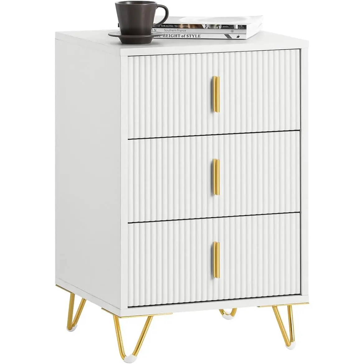 SoBuy 3 Drawers Bedside Table Nightstand Side Table End Table Sofa Table Lamp Table White W40 x D40 x H63cm FBT115-L-W