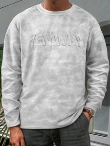 Men's Tie Dye Print Letter Embossed Sweatshirt, Casual Soft Comfy Long Sleeve Crew Neck Pullover for Daily Wear, Fashion Men's Top for All Seasons