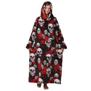 Cartoon Animal Print Hoodie Blanket, 1 Count 320gsm Super Soft Warm Cozy Hooded Blanket, Comfortable Hooded Blanket with Giant Front Pocket for Women Men, Soft Comfy Blanket, Halloween