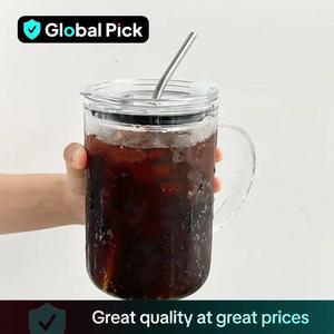 Large Glass with Lid and Straw, High Borosilicate Thin Glass, 33.81 Ounces Heavy Duty Glass Water Cup, Iced Coffee Cup, Summer Winter Drinkware