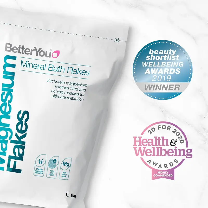 BetterYou Magnesium Bath Flakes 1kg – Natural Zechstein Mineral Salts | Vegan, Palm Oil Free, Relax & Detox Soak 8