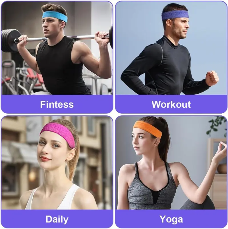 4Pcs Multiple Colour Fitness Sports Headbands, Non-Slip Yoga Stretch Headbands for Women Men, Sports Headband for Workout Running Cycling Workout 3
