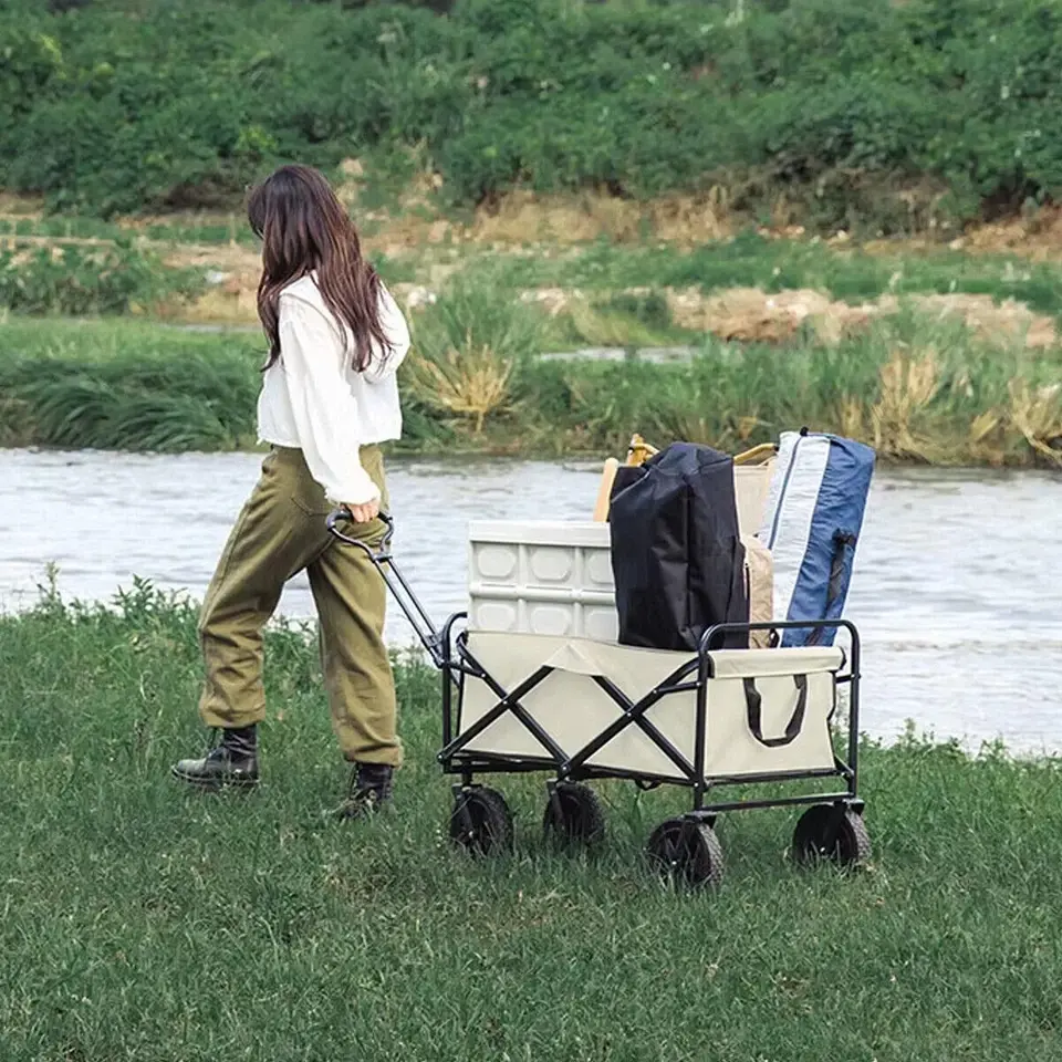 New Heavy Duty Foldable Fishing Trolley Pull Cart Garden Camping Festival Beach~