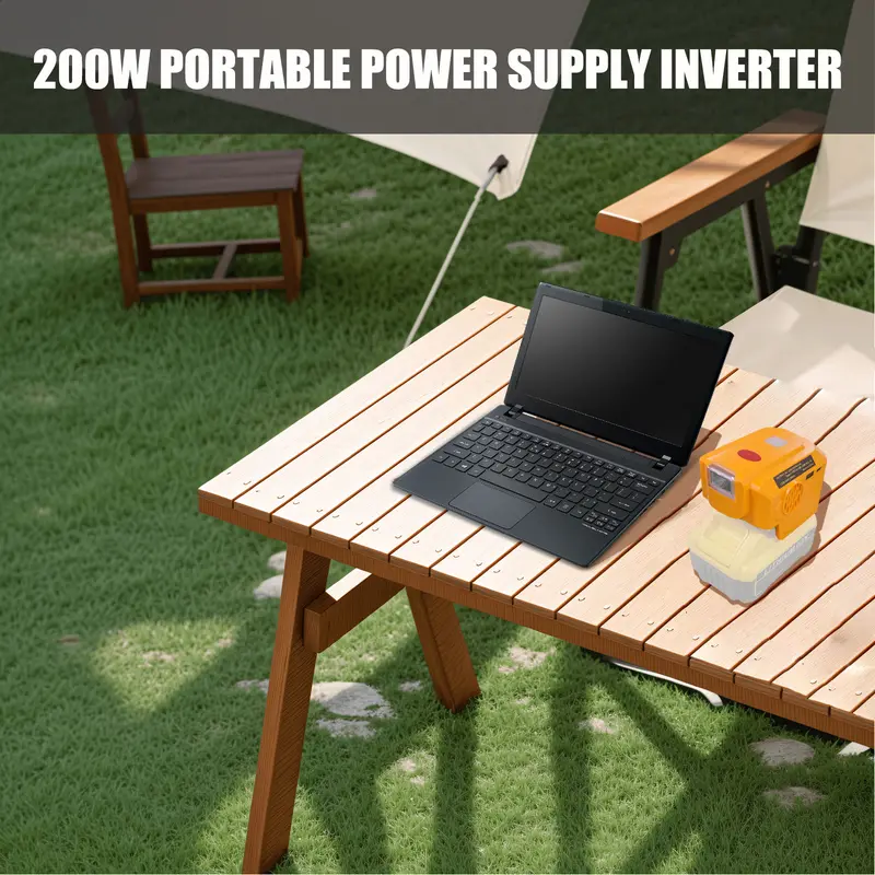 (Free UK Delivery: Limited Time Only) Power Inverter Generator Fit for DEWALT 18V/20V Lithium Battery, DC18V to AC 220-230V Portable Power Station for Phone Charger Adapter, 1 USB Ports & 1 Type-C & 1 AC Outlet, 200LM LED Light 4