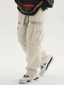 Men's Solid Pocket Cargo Pants, Loose Casual Street Drawstring Waist Trousers for Fall & Winter, Men's Bottoms for Daily Wear