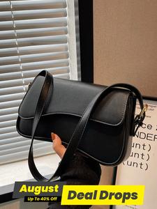 Women's Elegant Solid Color Flap Shoulder Clutch, Fashionable PU Leather Baguette Bag for Daily Life, Casual Trendy Versatile Shoulder Bag for Women & Girls