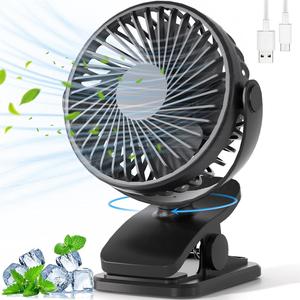 Portable Clip-on Fan, 360° Rotatable USB Rechargeable Fan, 3 Speed Quiet Mini Personal Desk Fan for Outdoor Camping Golf Cart Stroller Home Office