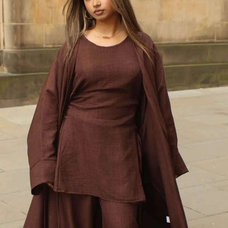 BERBISH Princess Double Cross Tie 3 PIECE COORD SET  top with Flared Sleeves + wide  leg trousers + kimono , One Size (8-18/20), Premium Quality - Womenswear Modest  set  , Casual Elegant Formal Feminine Lady Comfortable graduation modest Adjustable 7
