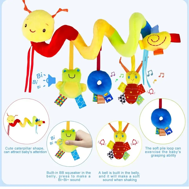Children's Seat Toy 0-6 Months Spiral Stroller Newborn Toys, Mirror & Teether for Infant Visual & Auditory Development, Plush Hanging Children's Rattle Sensing Toy Mobile Cradle Suitable for 0 3 6 9 12 Boys and Girls Ideal Gift Gift, Idea 2025 5
